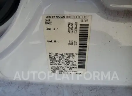 NISSAN ALTIMA SR 2020 vin 1N4BL4CV5LC283809 from auto auction Copart