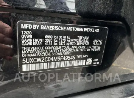 BMW X7 XDRIVE4 2021 vin 5UXCW2C04M9F49545 from auto auction Copart