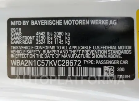 BMW M240I 2019 vin WBA2N1C57KVC28672 from auto auction Copart