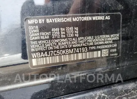 BMW 440XI GRAN 2019 vin WBA4J7C50KBM74193 from auto auction Copart