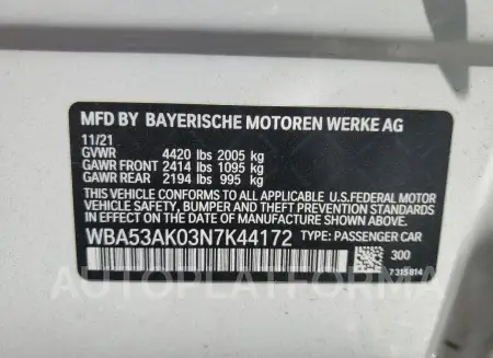 BMW 228I 2022 vin WBA53AK03N7K44172 from auto auction Copart