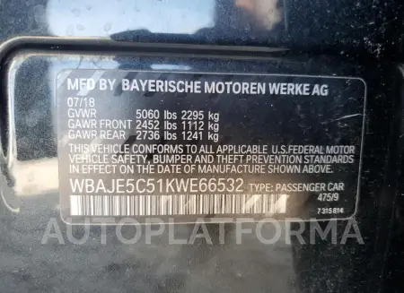 BMW 540 I 2019 vin WBAJE5C51KWE66532 from auto auction Copart