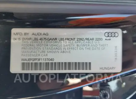 AUDI A3 PREMIUM 2015 vin WAUEFGFF3F1137040 from auto auction Copart