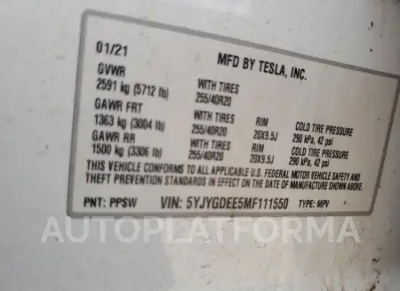 TESLA MODEL Y 2021 vin 5YJYGDEE5MF111550 from auto auction Copart