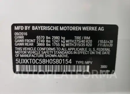 BMW X5 XDR40E 2017 vin 5UXKT0C58H0S80154 from auto auction Copart