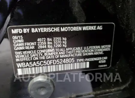 BMW 528 I 2015 vin WBA5A5C50FD524805 from auto auction Copart