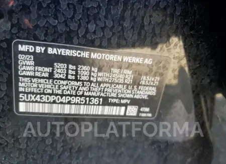 BMW X3 SDRIVE3 2023 vin 5UX43DP04P9R51361 from auto auction Copart