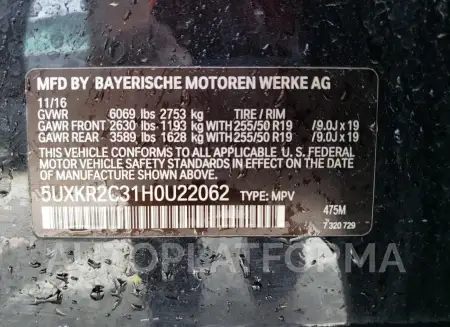 BMW X5 SDRIVE3 2017 vin 5UXKR2C31H0U22062 from auto auction Copart