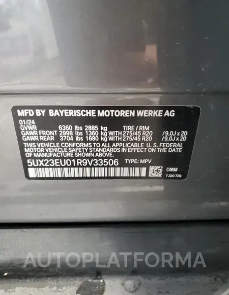 BMW X5 XDRIVE4 2024 vin 5UX23EU01R9V33506 from auto auction Copart