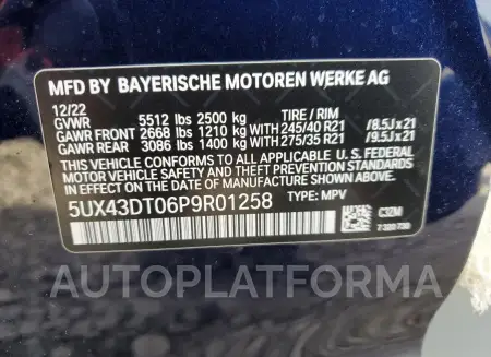 BMW X4 M40I 2023 vin 5UX43DT06P9R01258 from auto auction Copart