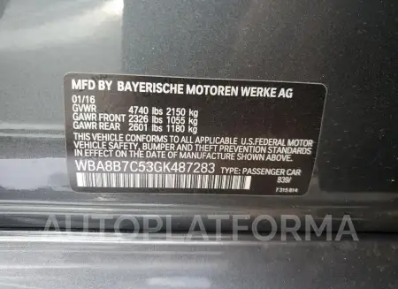 BMW 340 XI 2016 vin WBA8B7C53GK487283 from auto auction Copart