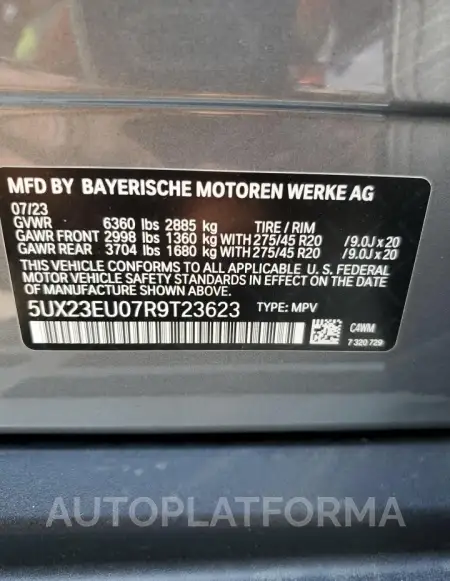 BMW X5 XDRIVE4 2024 vin 5UX23EU07R9T23623 from auto auction Copart