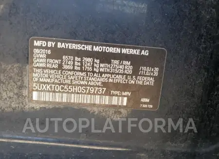 BMW X5 XDR40E 2017 vin 5UXKT0C55H0S79737 from auto auction Copart