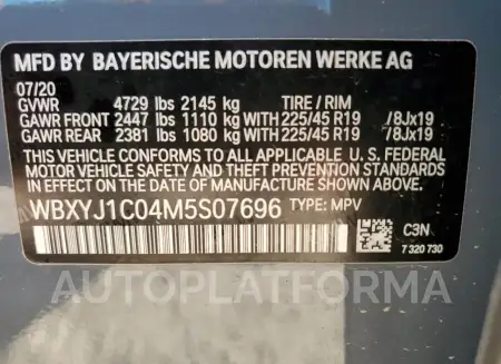 BMW X2 XDRIVE2 2021 vin WBXYJ1C04M5S07696 from auto auction Copart