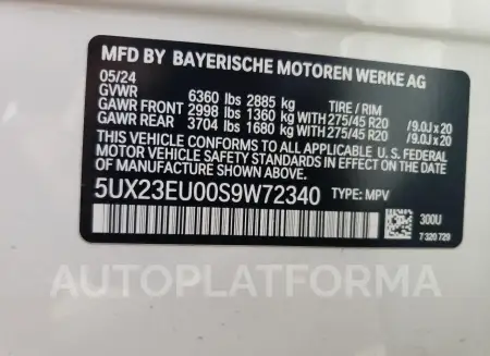 BMW X5 XDRIVE4 2025 vin 5UX23EU00S9W72340 from auto auction Copart