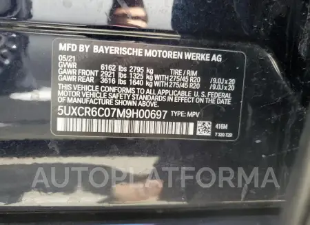 BMW X5 XDRIVE4 2021 vin 5UXCR6C07M9H00697 from auto auction Copart