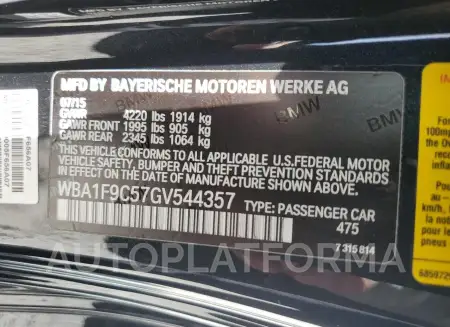 BMW 228 I SULE 2016 vin WBA1F9C57GV544357 from auto auction Copart