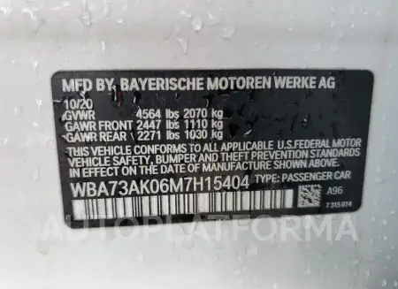 BMW 228XI 2021 vin WBA73AK06M7H15404 from auto auction Copart