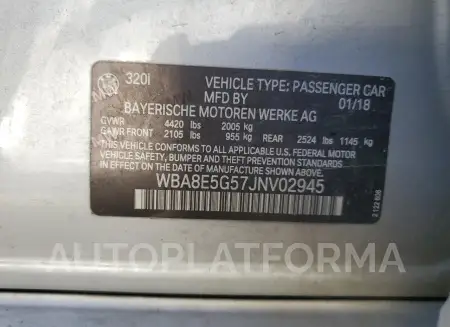 BMW 320 XI 2018 vin WBA8E5G57JNV02945 from auto auction Copart