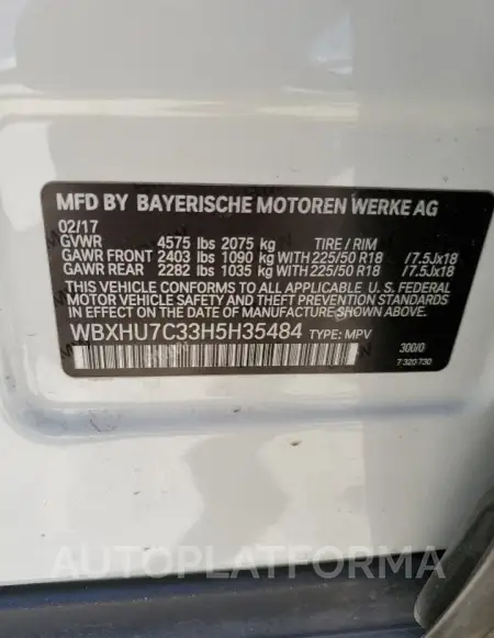 BMW X1 SDRIVE2 2017 vin WBXHU7C33H5H35484 from auto auction Copart