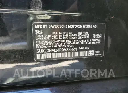 BMW X7 XDRIVE4 2024 vin 5UX23EM04R9V88824 from auto auction Copart