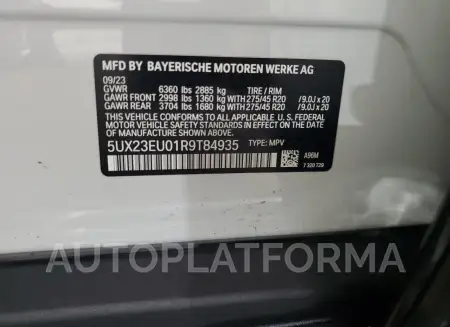 BMW X5 XDRIVE4 2024 vin 5UX23EU01R9T84935 from auto auction Copart