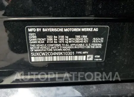 BMW X7 XDRIVE4 2022 vin 5UXCW2C04N9K10301 from auto auction Copart