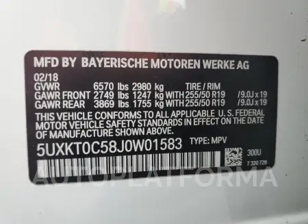 BMW X5 XDR40E 2018 vin 5UXKT0C58J0W01583 from auto auction Copart