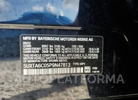 BMW X5 XDRIVE4 2023 vin 5UXTA6C05P9N47813 from auto auction Copart