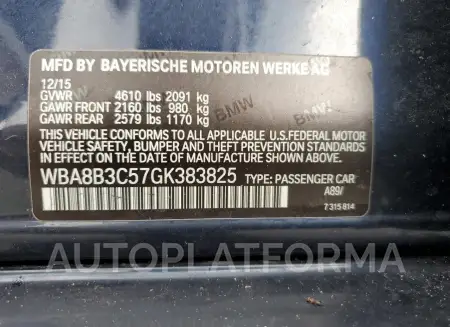 BMW 340 I 2016 vin WBA8B3C57GK383825 from auto auction Copart