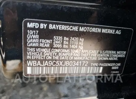 BMW 530E 2018 vin WBAJA9C5XJB034172 from auto auction Copart