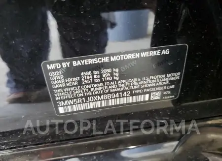 BMW 330I 2021 vin 3MW5R1J0XM8B94142 from auto auction Copart