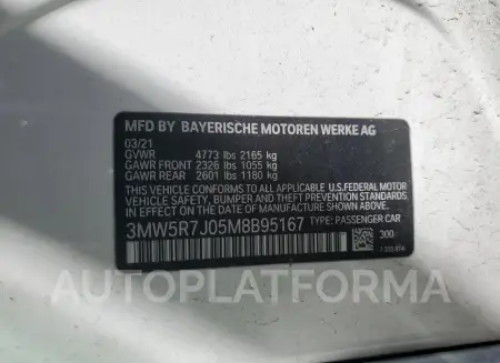 BMW 330XI 2021 vin 3MW5R7J05M8B95167 from auto auction Copart