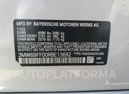 BMW 330I 2024 vin 3MW69FF00R8E13692 from auto auction Copart