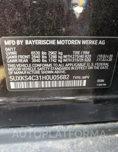 BMW X5 XDRIVE3 2017 vin 5UXKS4C31H0U05682 from auto auction Copart