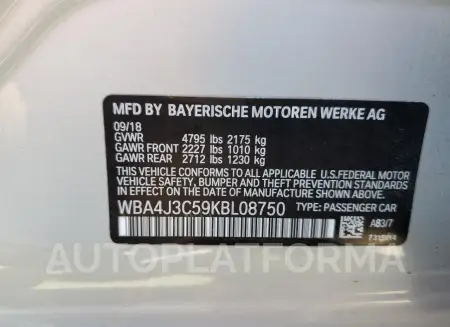 BMW 430XI GRAN 2019 vin WBA4J3C59KBL08750 from auto auction Copart