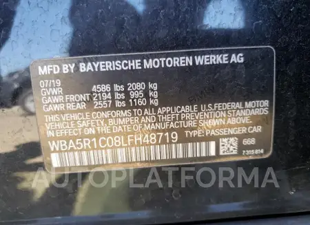 BMW 330I 2020 vin WBA5R1C08LFH48719 from auto auction Copart