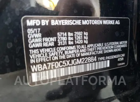 BMW 750 I 2018 vin WBA7F0C5XJGM22884 from auto auction Copart