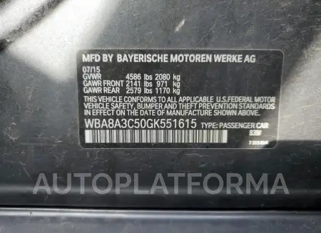 BMW 320 XI 2016 vin WBA8A3C50GK551615 from auto auction Copart