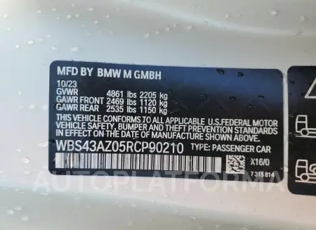 BMW M4 COMPETI 2024 vin WBS43AZ05RCP90210 from auto auction Copart