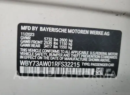 BMW I4 EDRIVE 2024 vin WBY73AW01RFS32215 from auto auction Copart