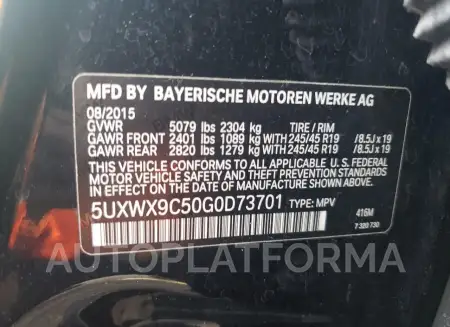 BMW X3 XDRIVE2 2016 vin 5UXWX9C50G0D73701 from auto auction Copart