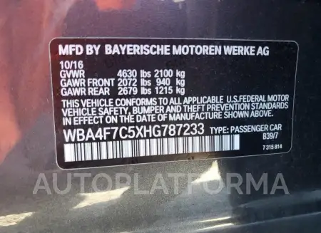 BMW 430I GRAN 2017 vin WBA4F7C5XHG787233 from auto auction Copart