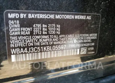 BMW 430XI GRAN 2019 vin WBA4J3C51KBL05597 from auto auction Copart