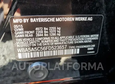 BMW 528 I 2015 vin WBA5A5C56FD523657 from auto auction Copart