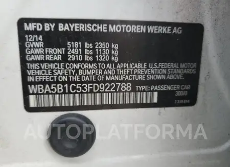 BMW 535 I 2015 vin WBA5B1C53FD922788 from auto auction Copart