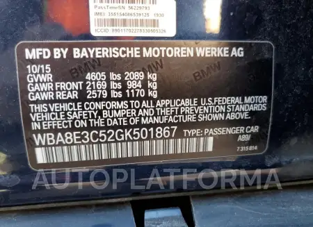 BMW 328 XI SUL 2016 vin WBA8E3C52GK501867 from auto auction Copart