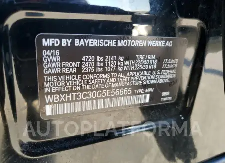 BMW X1 XDRIVE2 2016 vin WBXHT3C30G5E56665 from auto auction Copart