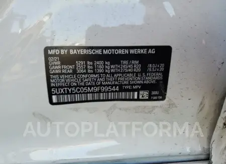 BMW X3 XDRIVE3 2021 vin 5UXTY5C05M9F99544 from auto auction Copart