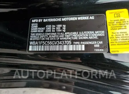 BMW 228 I 2016 vin WBA1F5C56GV343705 from auto auction Copart